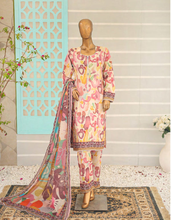 3PC UNSTITCHED - PRINTED CAMBRIC LAWN SUIT