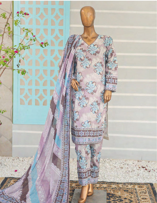 3PC UNSTITCHED - PRINTED CAMBRIC LAWN SUIT