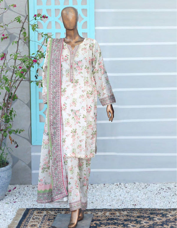 3PC UNSTITCHED - PRINTED CAMBRIC LAWN SUIT