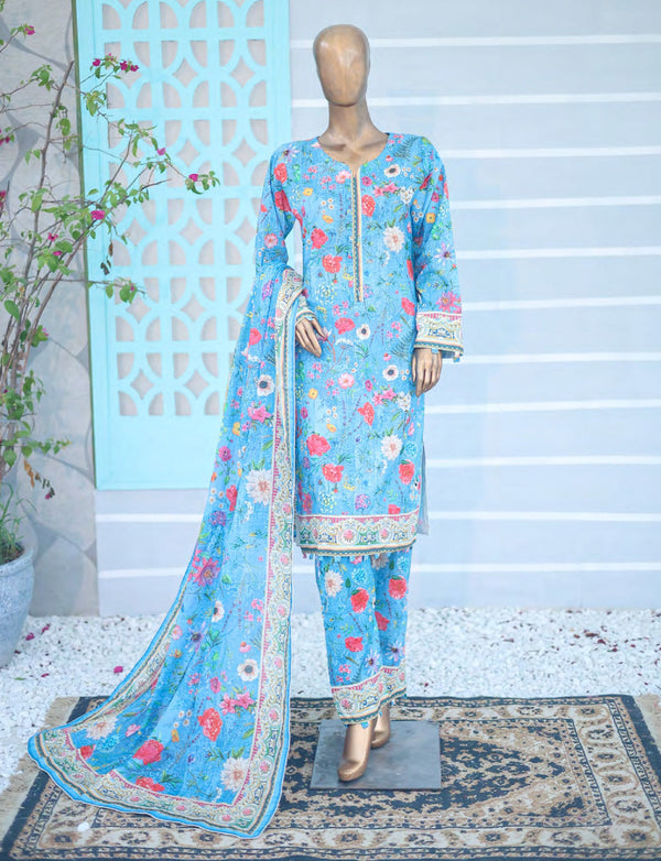 3PC UNSTITCHED - PRINTED CAMBRIC LAWN SUIT