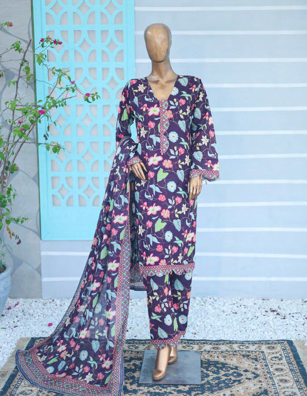 3PC UNSTITCHED - PRINTED CAMBRIC LAWN SUIT