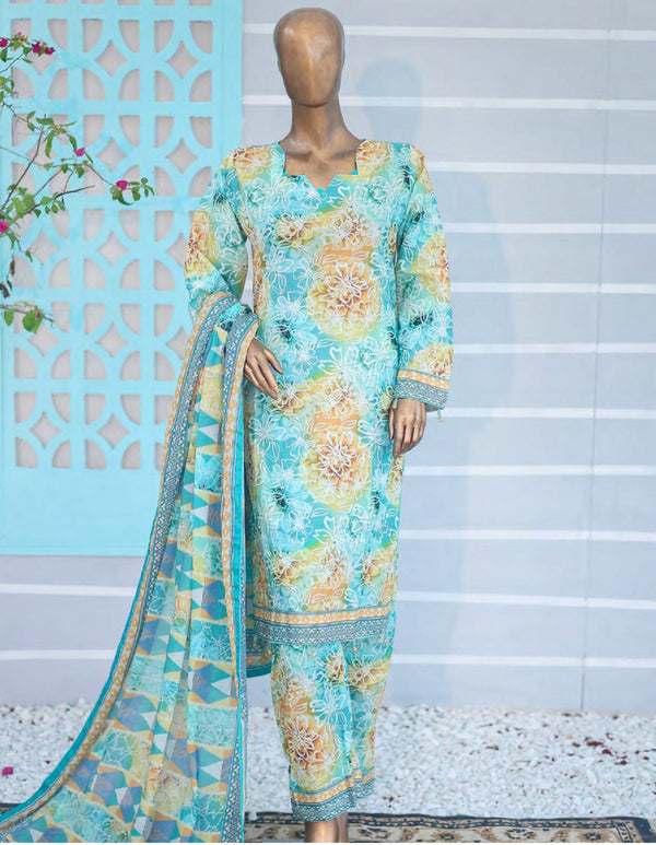 3PC UNSTITCHED - PRINTED CAMBRIC LAWN SUIT