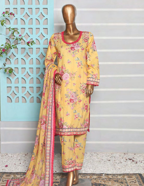 3PC UNSTITCHED - PRINTED CAMBRIC LAWN SUIT